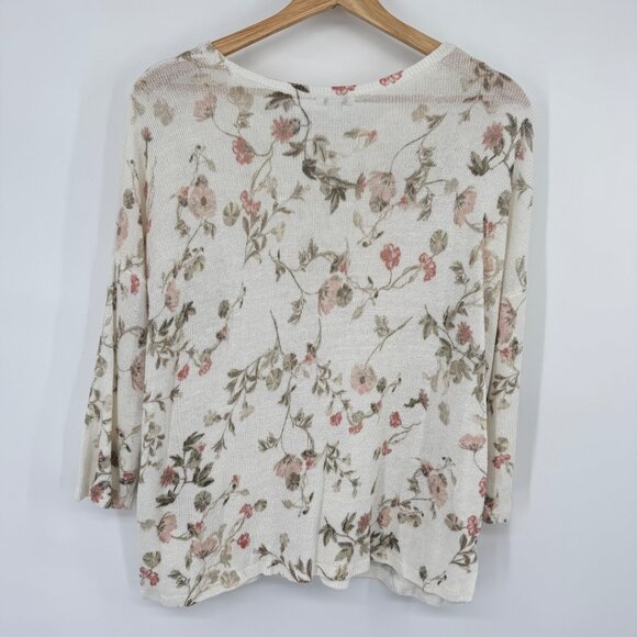 J. Jill Womens Floral Print Sweater 3/4 Sleeve Linen Blend Size Large lagenlook - Picture 8 of 12